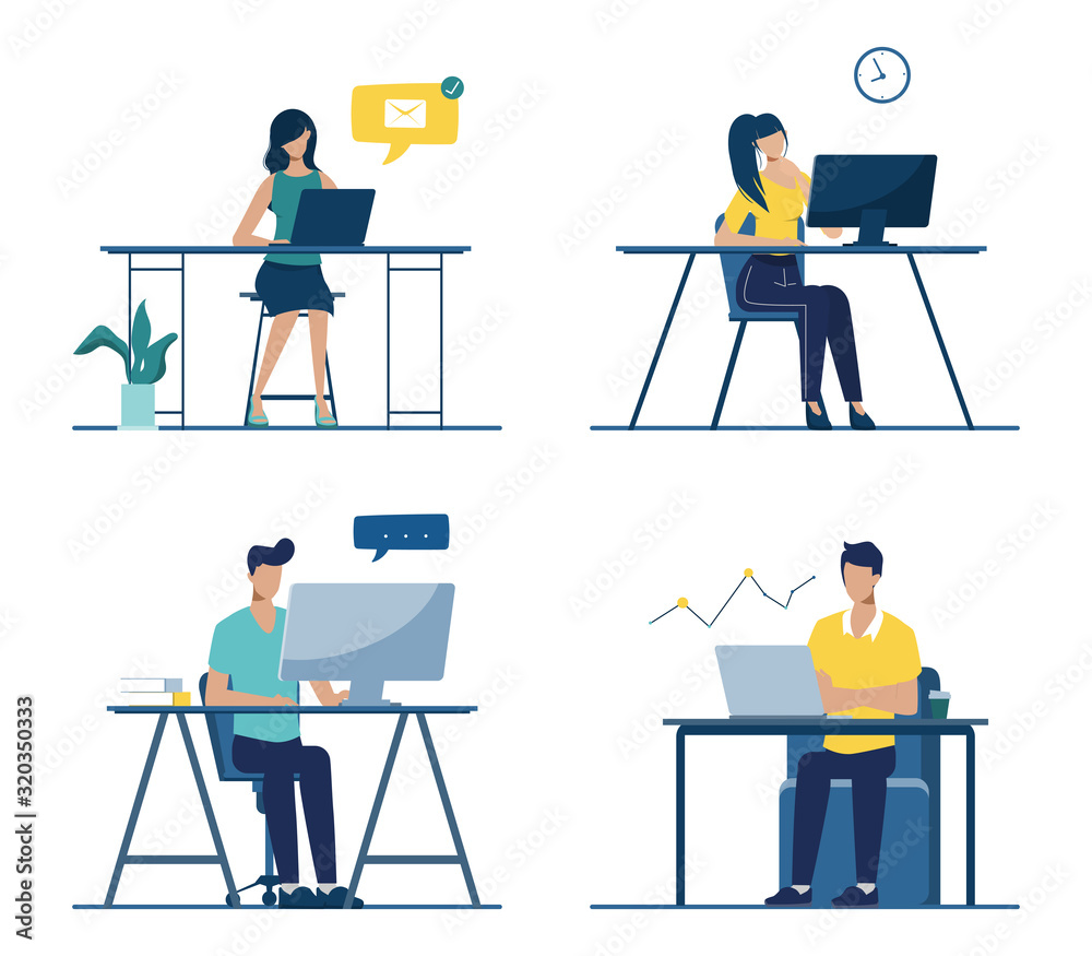 Business people teamwork office character. Colleague seminar meeting. Abstract cartoon vector illustration in flat style.