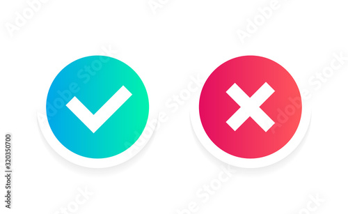 Check mark label. Check mark signs in green and red gradient colors. Yes or no buttons.Vector illustration