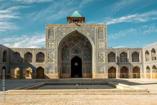 View of Shah Abbas Mosque, unesco heritage site, inside courtyard with iwan, Esfahan, Iran photo