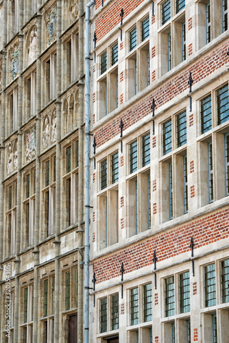 Detail of two medieval town houses in the city center of Ghent, Belgium © Jörn Pilon