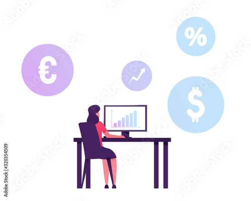 Standard Operating Procedure. Business Woman Working on Personal Computer at Home Office Workplace, Hardwork Female Character Freelancer Sitting at Desk Work on Pc Cartoon Flat Vector Illustration