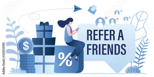 Referral program concept. Promotion campaign, influencer and target marketing and advertising.