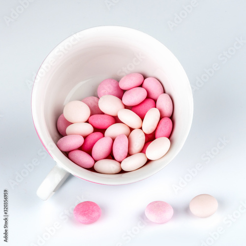 Sweet pink round candies, drops