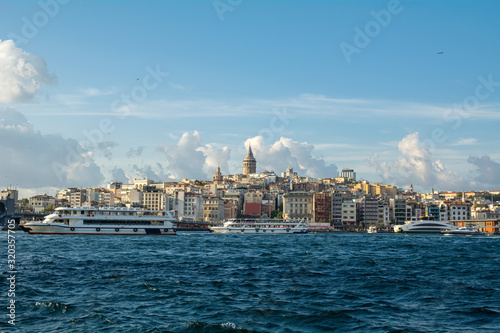 Karakoy/Beyoglu district, Galata Port, Galata Tower and city ​​lines ships, Istanbul, Turkey.
