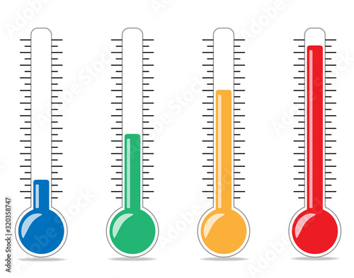 Graduated multicolored thermometers. Temperature measurement. Vector Illustration