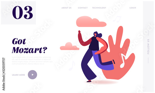 Young Woman Listen Music Dancing on Disco Party Website Landing Page. Happy Girl Spending Time Moving to Sound Rhythm Happy Leisure and Sparetime Web Page Banner. Cartoon Flat Vector Illustration