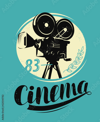 Cinema poster. Movie camera, projector retro vector