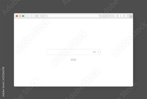 Modern browser window design isolated on dark grey background. Web window screen mockup. Internet empty page concept with shadow. Vector illustration