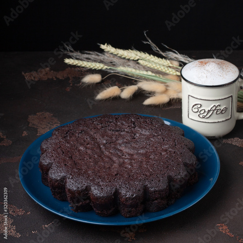 Tasty homemade chocolate cake. Brownie. Chocolate pie.