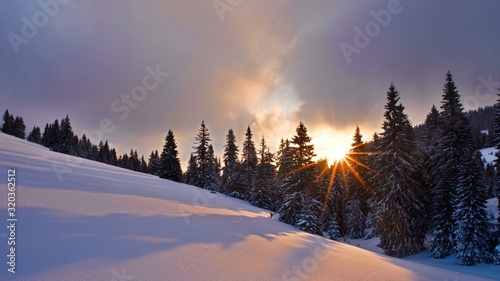 Wonderful sunset with snow and beautiful clouds © Jaro