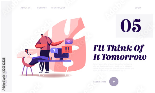 Procrastination Website Landing Page. Boss Yelling on Procrastinating Lazy Businesswoman Employee Sleeping at Workplace with Legs on Office Desk Web Page Banner. Cartoon Flat Vector Illustration