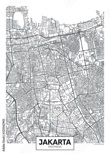 Canvas Print City map Jakarta, travel vector poster design