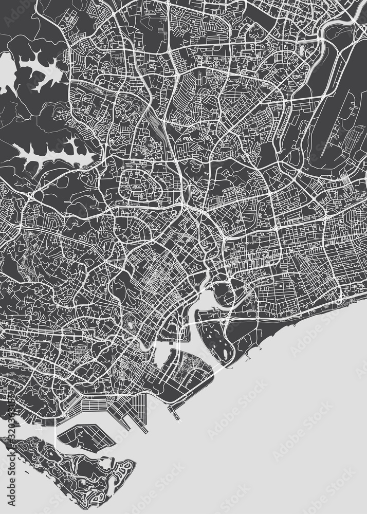 Obraz premium City map Singapore, monochrome detailed plan, vector illustration