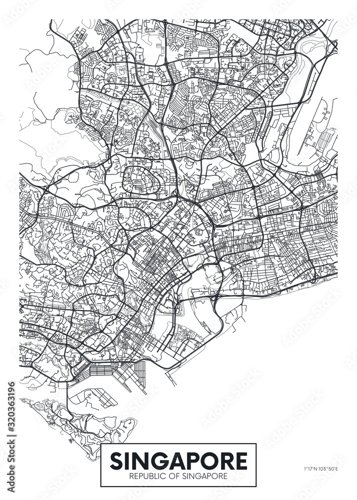City map Singapore, travel vector poster design