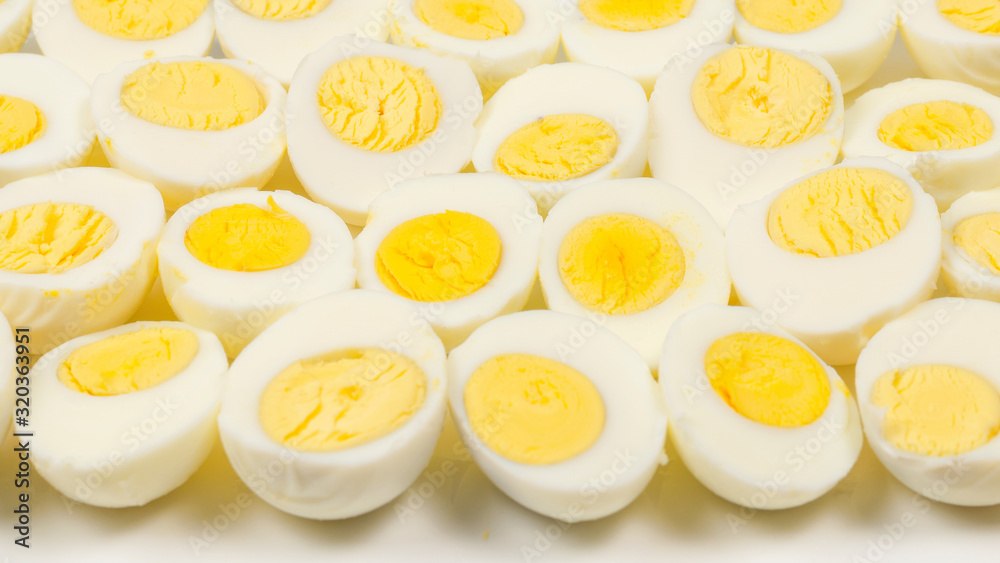 Half boiled eggs background. Half boiled eggs background.