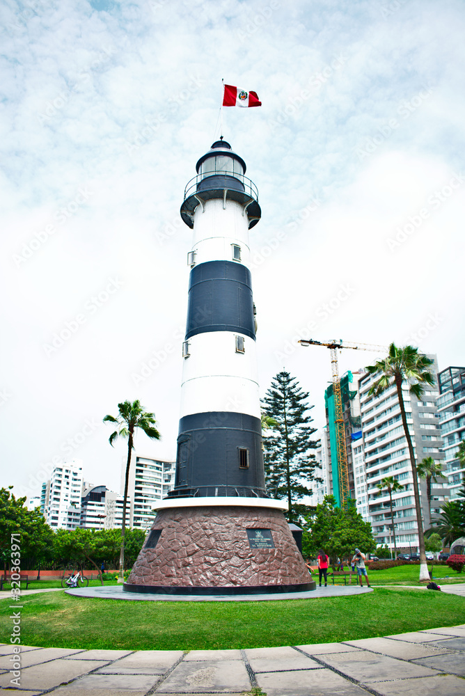 MIraflores Lima coastline Lighthouse marina on a sunny summer day