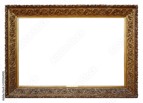 Picture gold wooden frame for design on white  background
