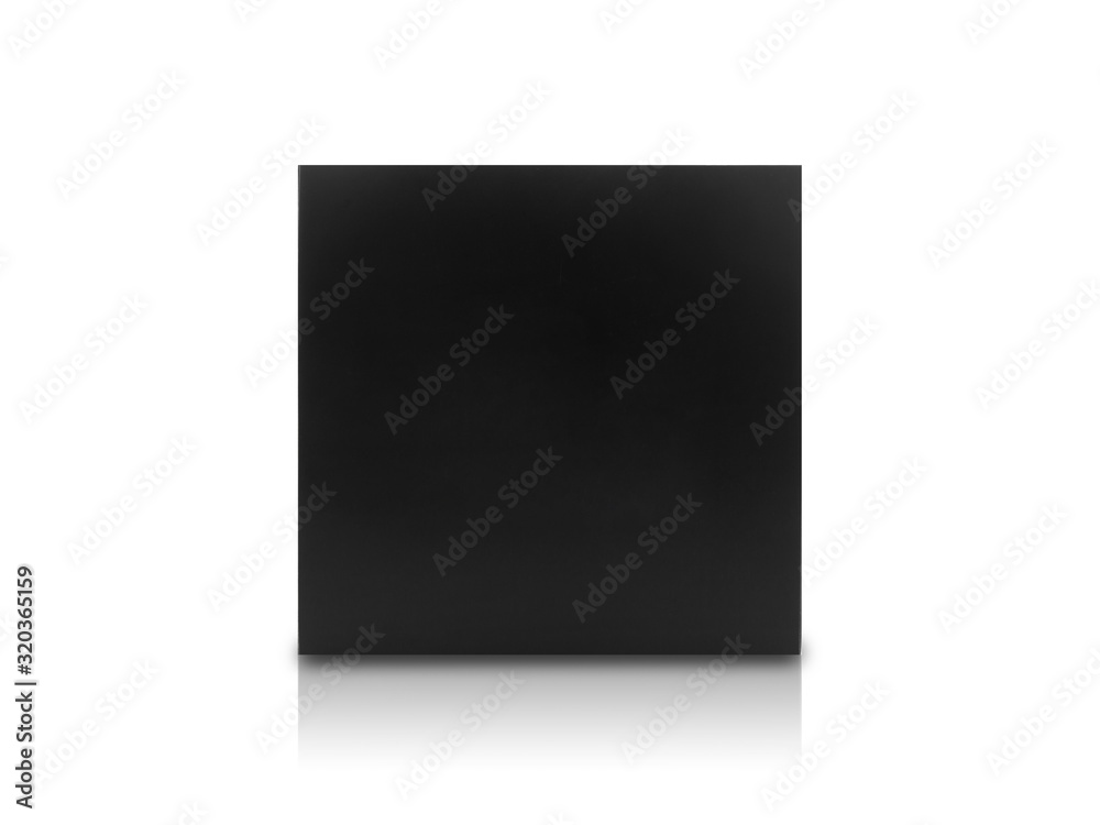 Black box product packaging in front view isolated on white background with clipping path. Black box product packaging in front view isolated on white background with clipping path.