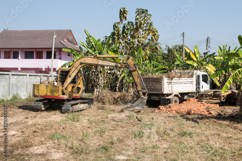  Old  Backhoe work on Construction site. photo