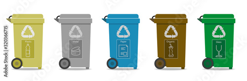 paper, glass, plastic, metal and organic waste in different fractions.