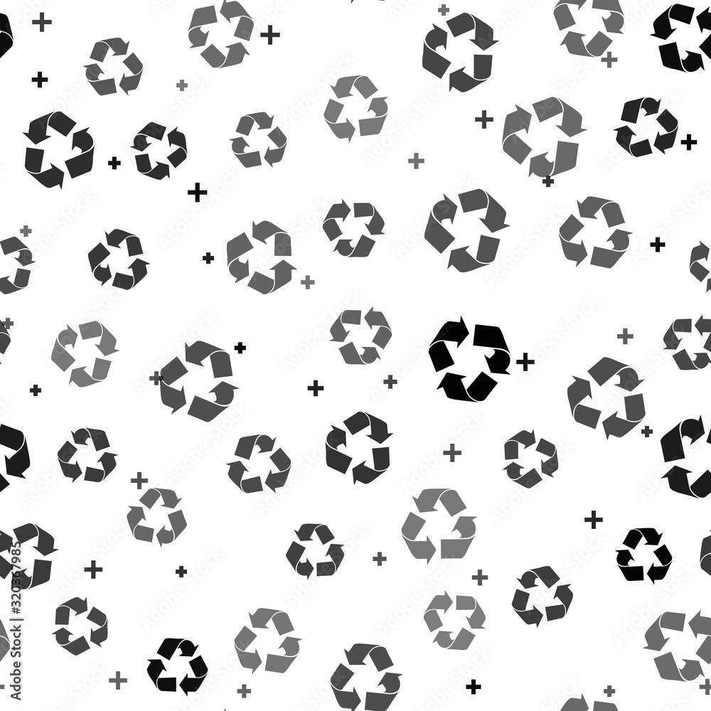 Black Recycle symbol icon isolated seamless pattern on white background. Circular arrow icon. Environment recyclable go green. Vector Illustration Black Recycle symbol icon isolated seamless pattern on white background. Circular arrow icon. Environment recyclable go green. Vector Illustration