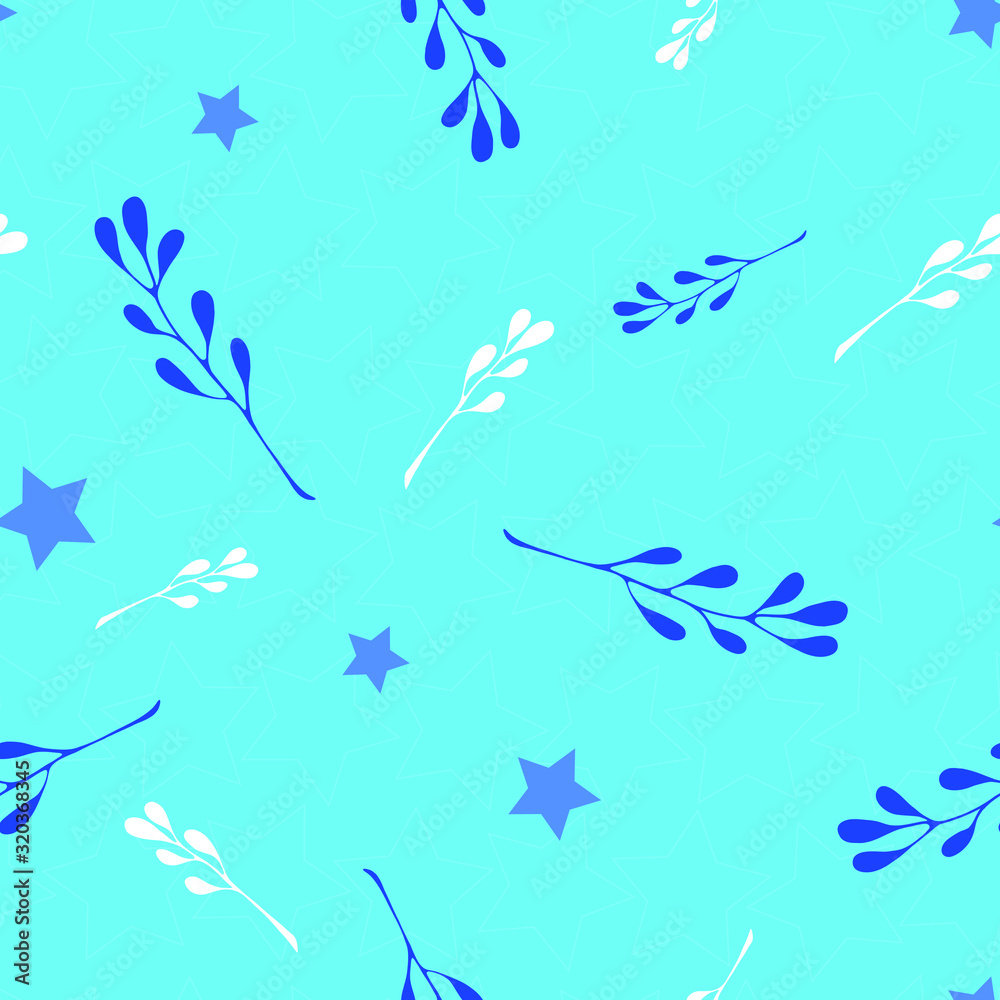Seamless Vector pattern with branches and stars for decoration, textile, fabric, print