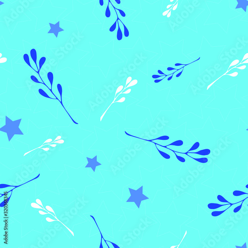 Seamless Vector pattern with branches and stars for decoration, textile, fabric, print