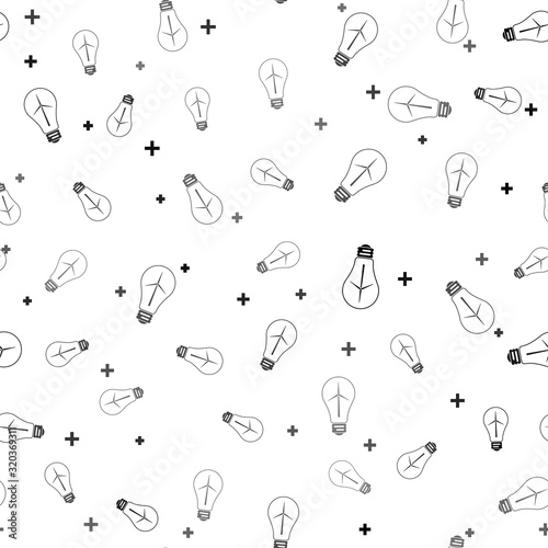 Black Light bulb with wind turbine as idea of eco friendly source of energy icon isolated seamless pattern on white background. Alternative energy concept. Vector Illustration