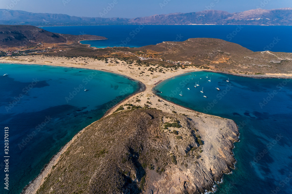 Aerial view of Simos beach in Elafonisos island in Greece.