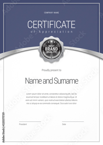 Silver Certificate template. Diploma of modern design or gift certificate. Vector illustration.