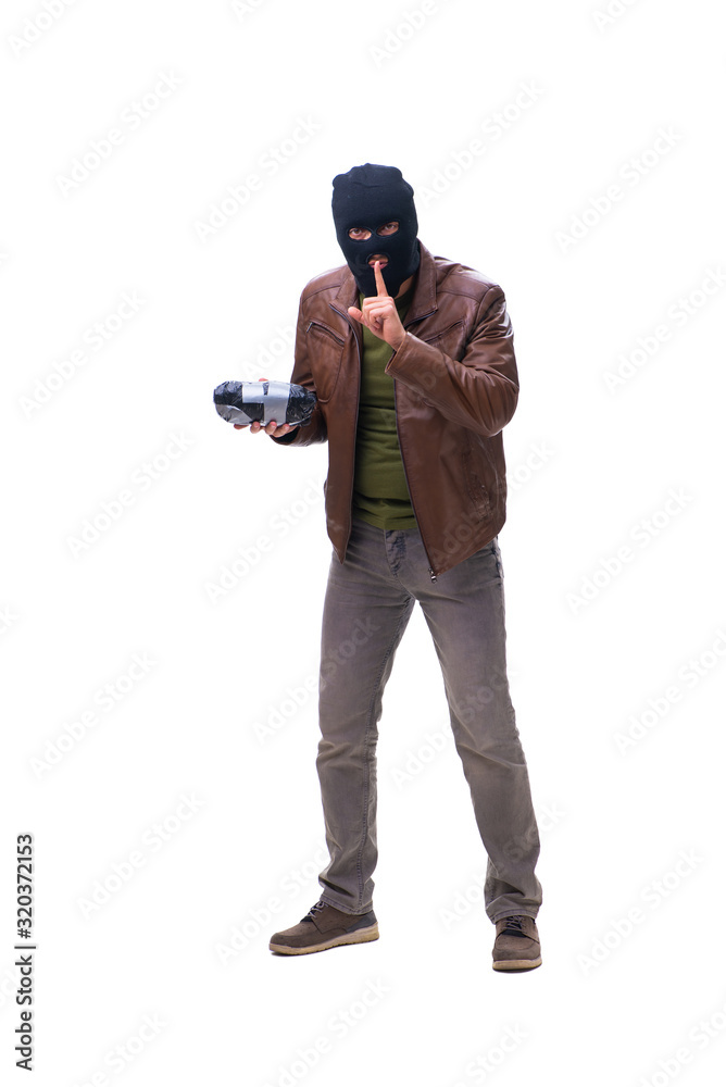 Robber wearing balaclava isolated on white background