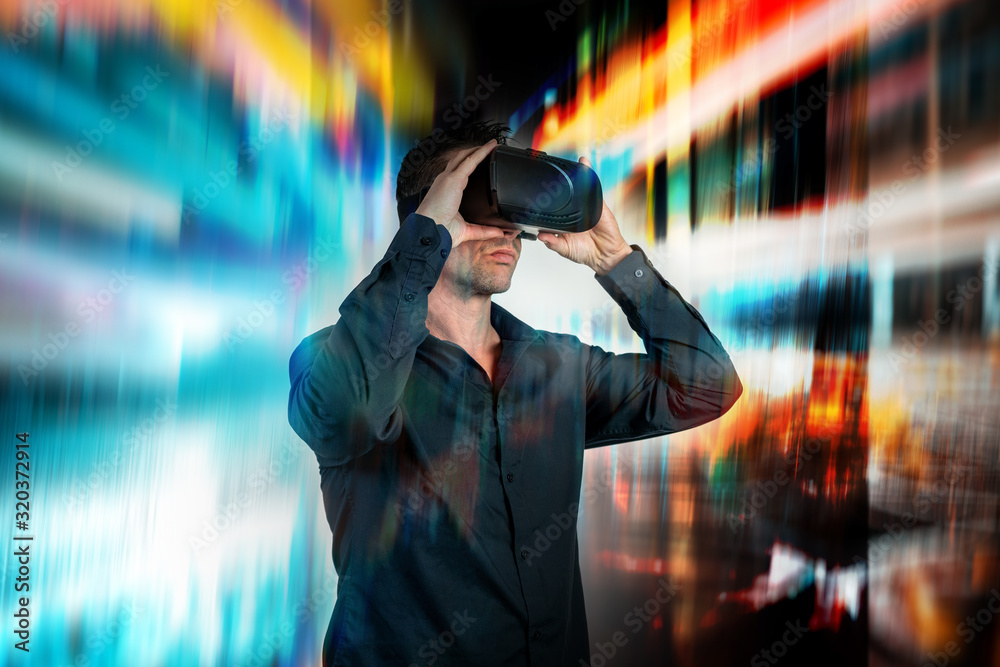man using virtual reality man using virtual reality