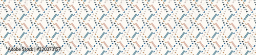 Hand drawn whimsical scribble lines seamless pattern. Vector painterly ribbon trim banner. Doodle marks background. Playful gender neutral abstract geometric sketchy repeat. Ethnic washi tape edge.