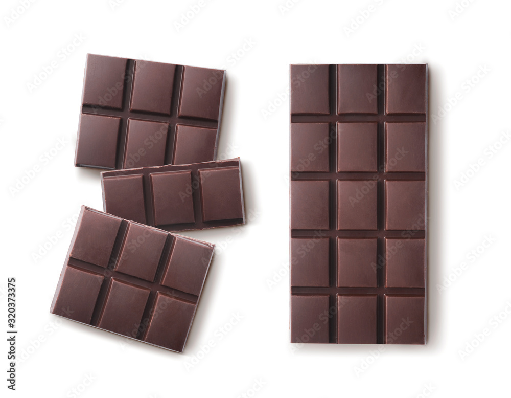 Dark chocolate isolated on white background. High resolution image