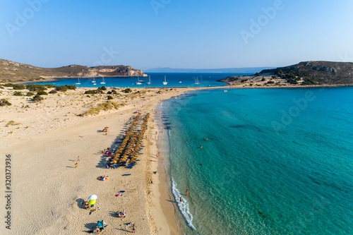 Fototapeta Naklejka Na Ścianę i Meble -  Aerial view of Simos beach in Elafonisos island in Greece.