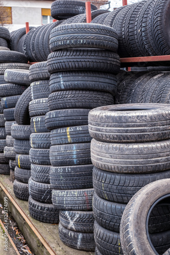 Used tire stacks in Workshop photo