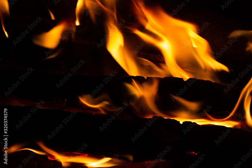 Interesting forms of flames in a bonfire. Burning wood Interesting forms of flames in a bonfire. Burning wood