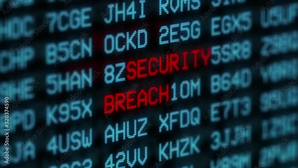 Cyber attack and computer security buzzwords. Computer and electronic technology concept looped seamless animation. Data safety and computer protection in a liquid crystal display stylized footage