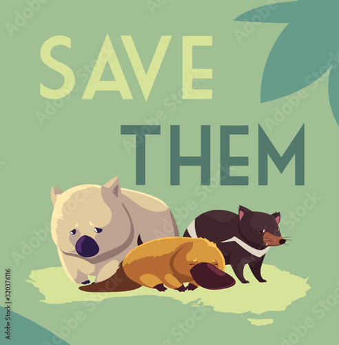 save them label with wild animals of australia