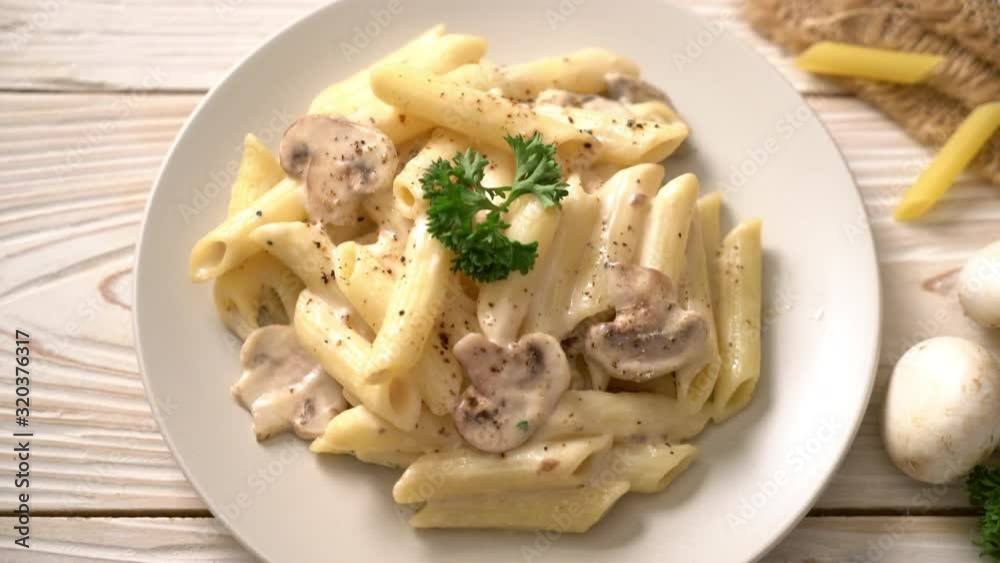 penne pasta carbonara cream sauce with mushroom penne pasta carbonara cream sauce with mushroom