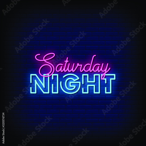 Saturday Night Neon Signs Style Text Vector