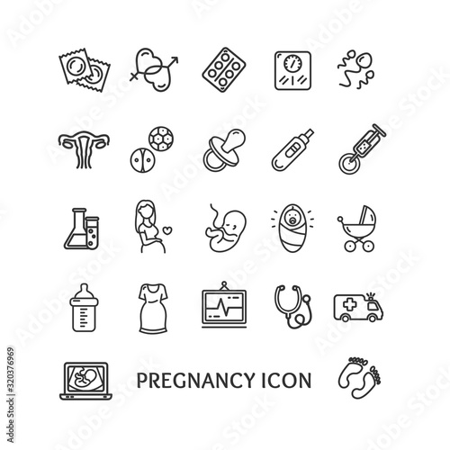 Pregnance Sign Black Thin Line Icon Set. Vector