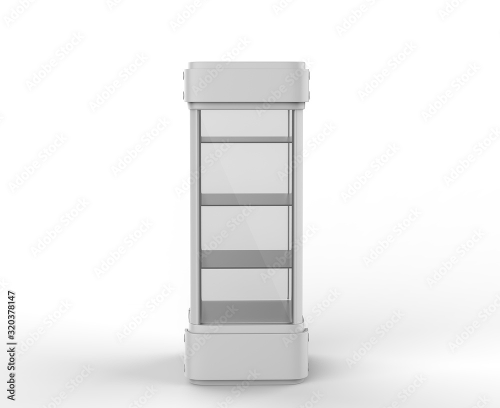 Transparent Display Case Glass Showcase Mobile Phone Display Counter. 3d illustration Transparent Display Case Glass Showcase Mobile Phone Display Counter. 3d illustration