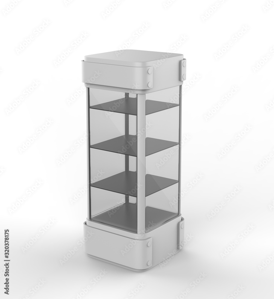 Transparent Display Case Glass Showcase Mobile Phone Display Counter. 3d illustration Transparent Display Case Glass Showcase Mobile Phone Display Counter. 3d illustration