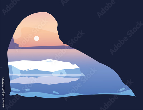 arctic landscape with silhouette of walrus