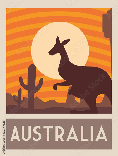 poster with a kangaroo, postage, stamp, sticker, banner, australia