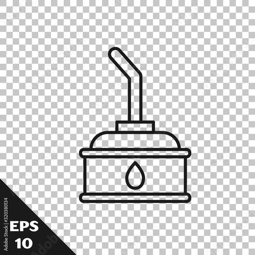 Black line Canister for motor machine oil icon isolated on transparent background. Oil gallon. Oil change service and repair. Vector Illustration