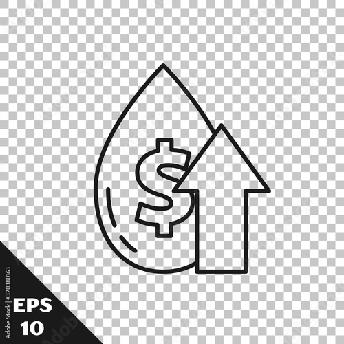 Black line Oil price increase icon isolated on transparent background. Oil industry crisis concept. Vector Illustration