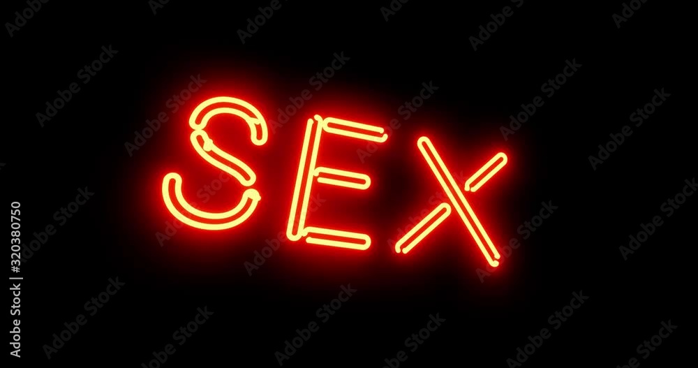 Sex sign as illuminated neon advertising for nightclub or massage. Glowing text message or fluorescent signage for love - 4k
