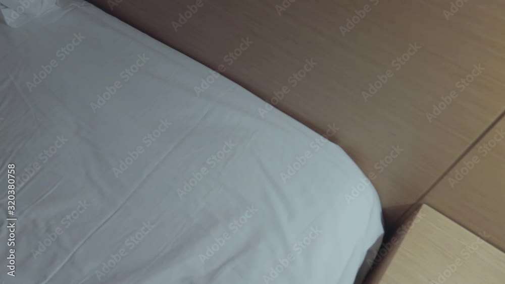 A close up view of searching on the bed pillows in the bedroom. A close up view of searching on the bed pillows in the bedroom.